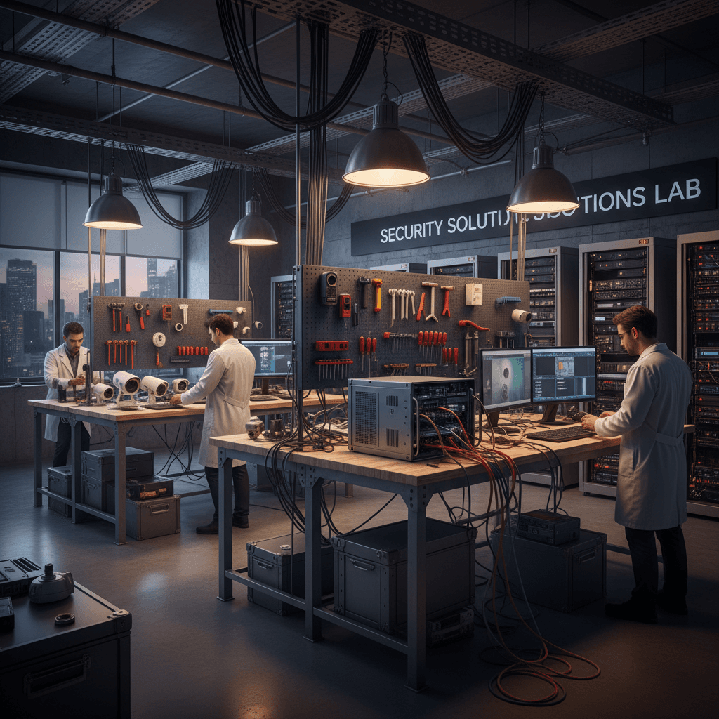 Inside the RadiusVision engineering workspace where custom surveillance systems are designed, assembled, and tested