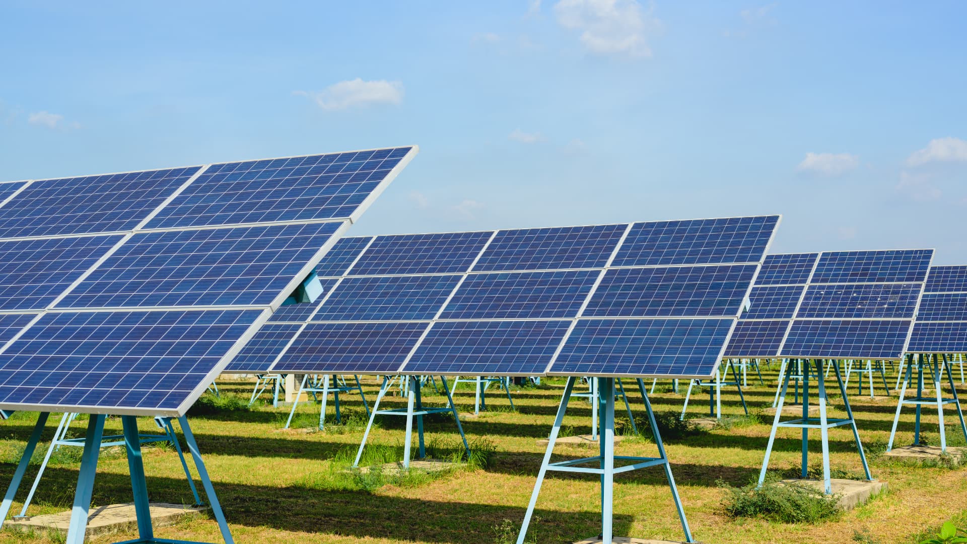 Solar farm with video security cameras monitoring the perimeter